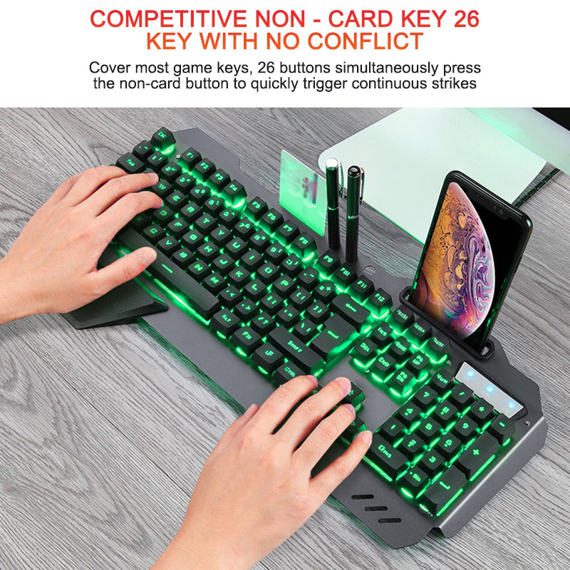 Gaming Keyboard with RGB Backlight and Phone Holder