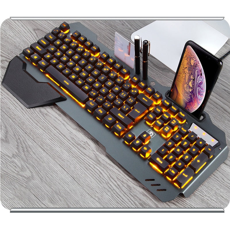 Gaming Keyboard with RGB Backlight and Phone Holder