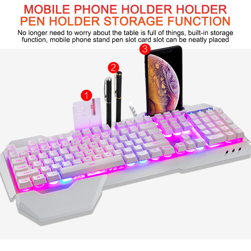 Gaming Keyboard with RGB Backlight and Phone Holder