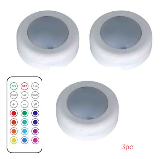 RGB Push Lights w/Remote Control (Set of 3 or 6)