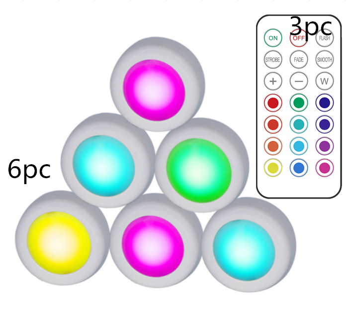 RGB Push Lights w/Remote Control (Set of 3 or 6)