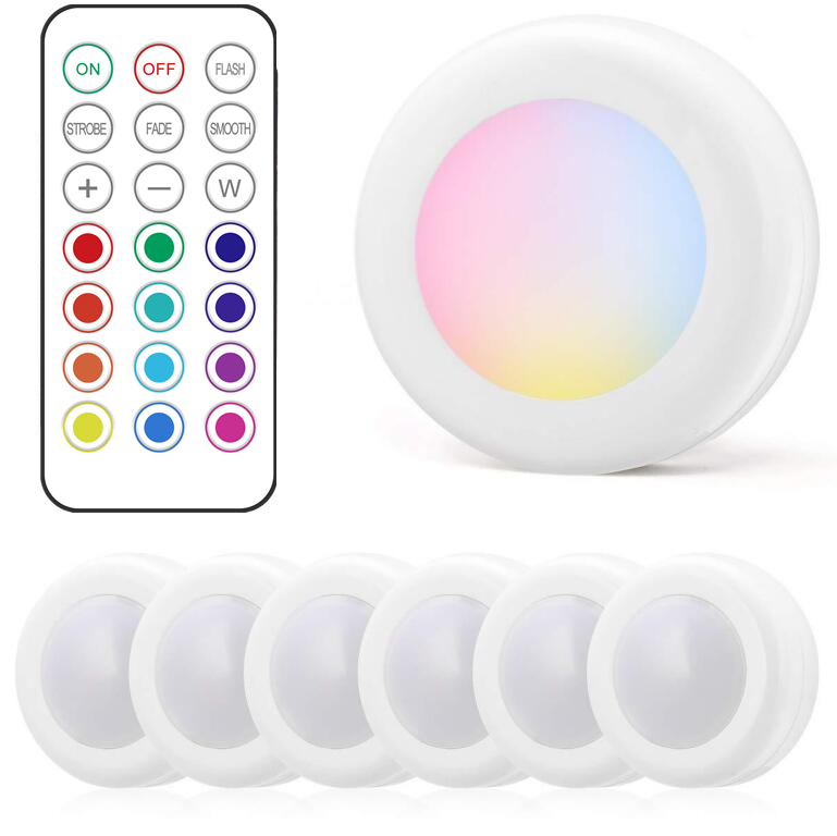 RGB Push Lights w/Remote Control (Set of 3 or 6)