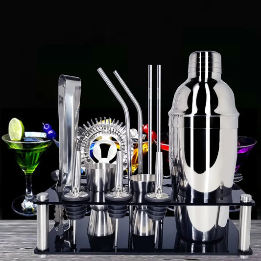 15 Piece Stainless Steel Cocktail Shaker and Bar Set w/Stand